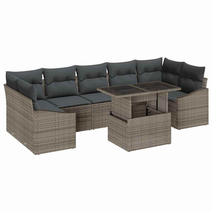 Havesofa Sæt med pude med opbevaring 8 pcs Grå polyrattan
