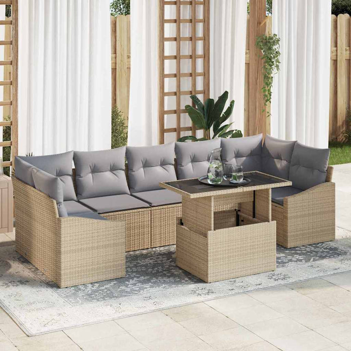 Havesofa Sæt med opbevaring 8 pcs Beige Poly rattan