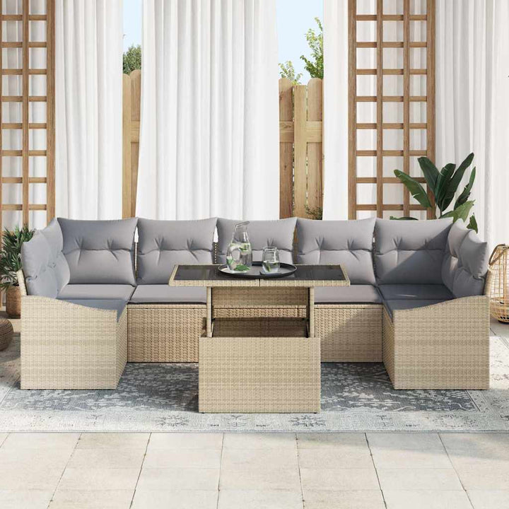 Havesofa Sæt med opbevaring 8 pcs Beige Poly rattan