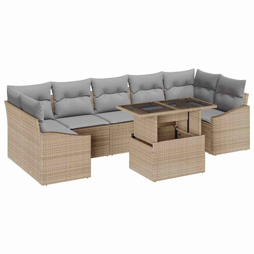 Havesofa Sæt med opbevaring 8 pcs Beige Poly rattan
