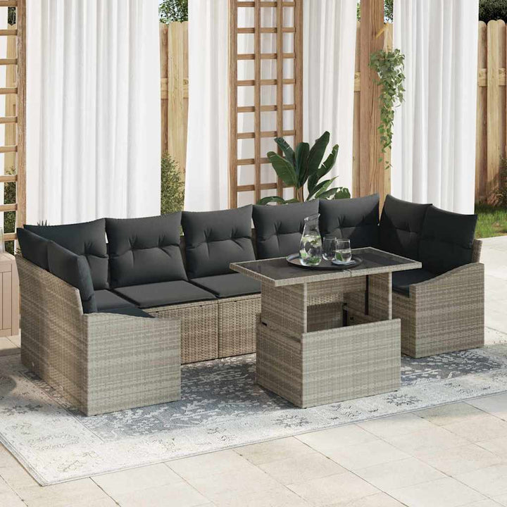 Havesofa Sæt med opbevaring 8 pcs Lysegrå Poly rattan