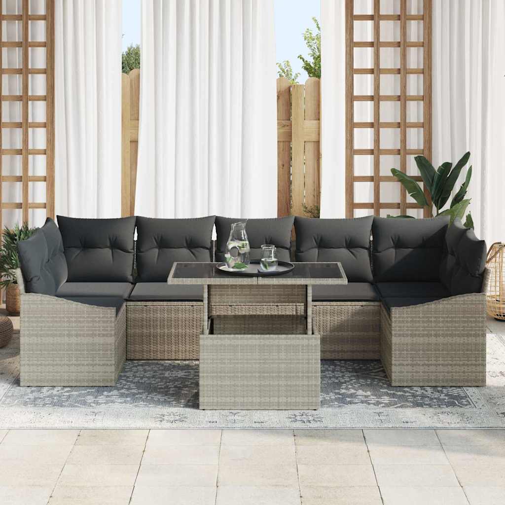 Havesofa Sæt med opbevaring 8 pcs Lysegrå Poly rattan