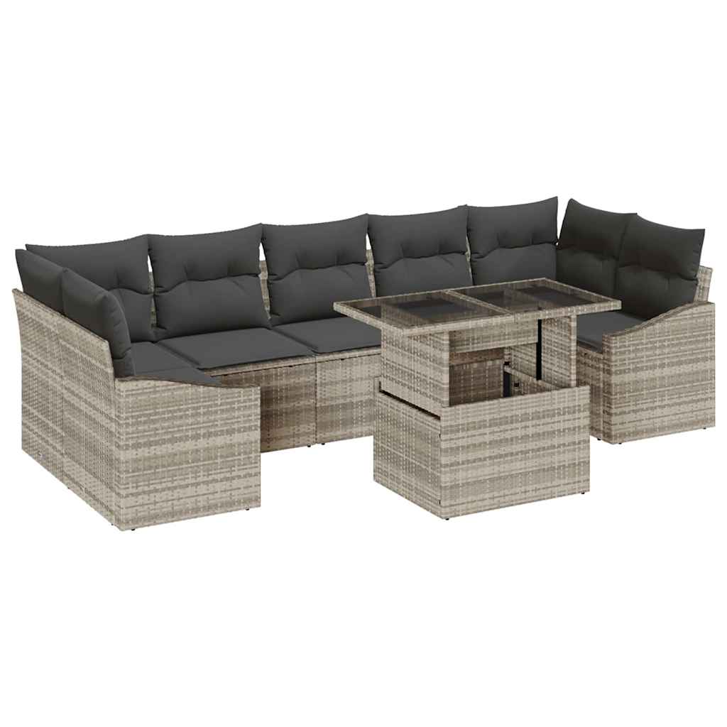 Havesofa Sæt med opbevaring 8 pcs Lysegrå Poly rattan