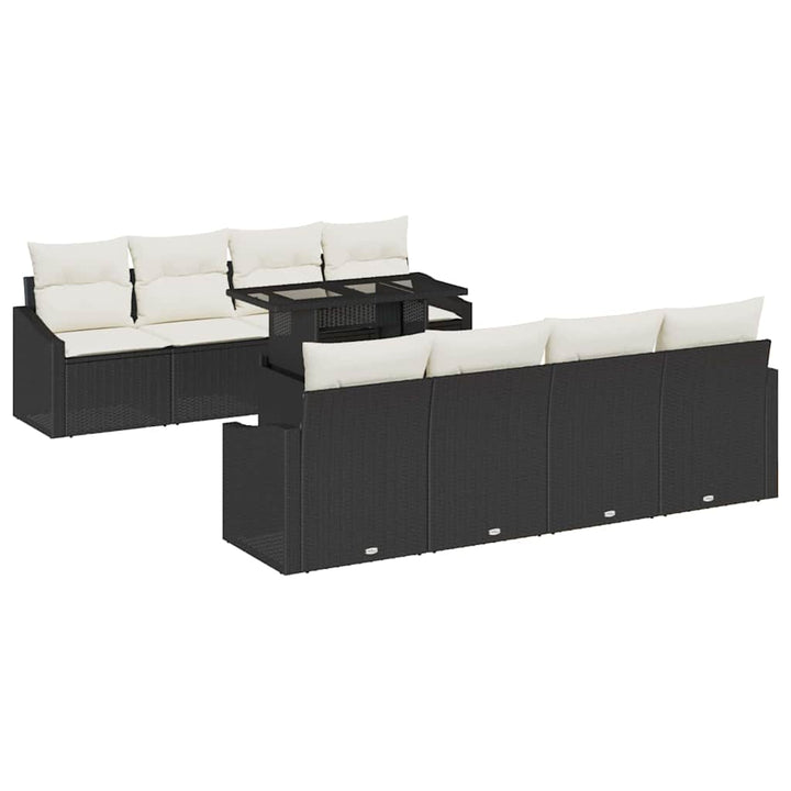 Havesofa Sæt med pude med opbevaring 9 pcs Sort polyrattan