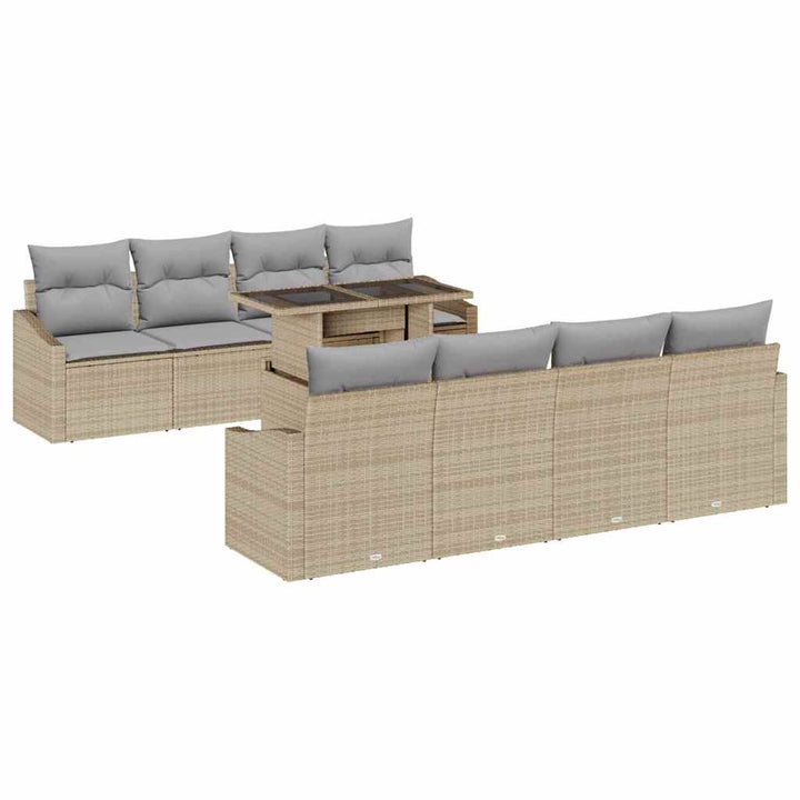 Havesofa Sæt med pude med opbevaring 9 pcs Beige polyrattan
