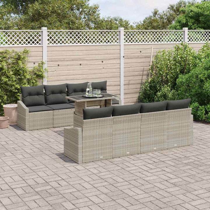 Havesofa Sæt med pude med opbevaring 9 pcs Lysegrå polyrattan