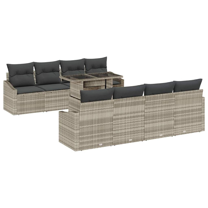 Havesofa Sæt med pude med opbevaring 9 pcs Lysegrå polyrattan