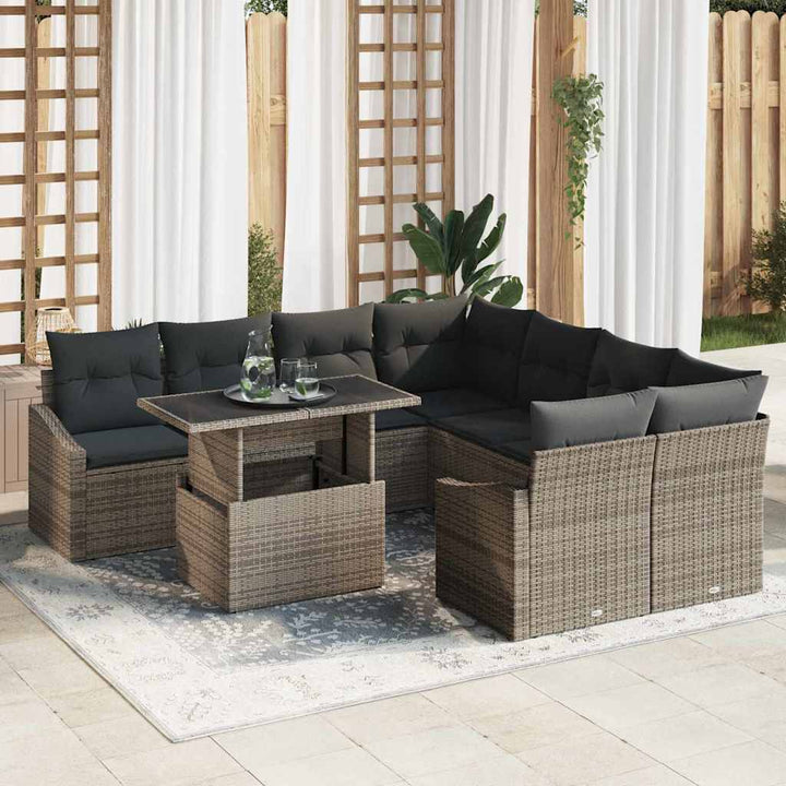 Havesofa Sæt med opbevaring 9 pcs Grå Poly rattan