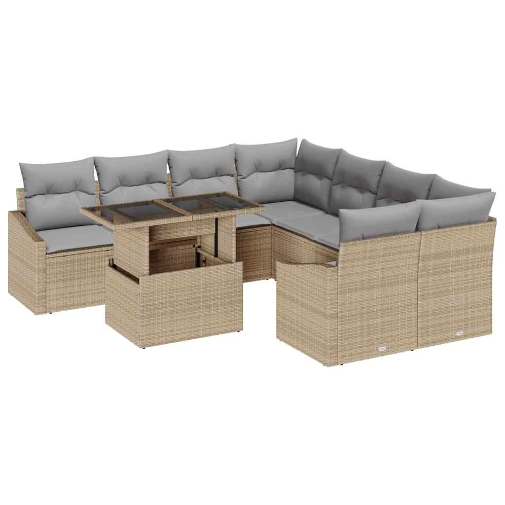 Havesofa Sæt med opbevaring 9 pcs Beige Poly rattan