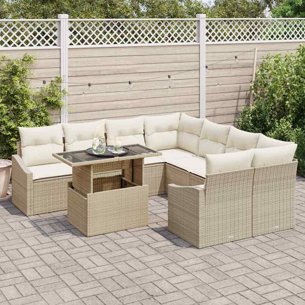 Havesofa Sæt med opbevaring 9 pcs Beige Poly rattan