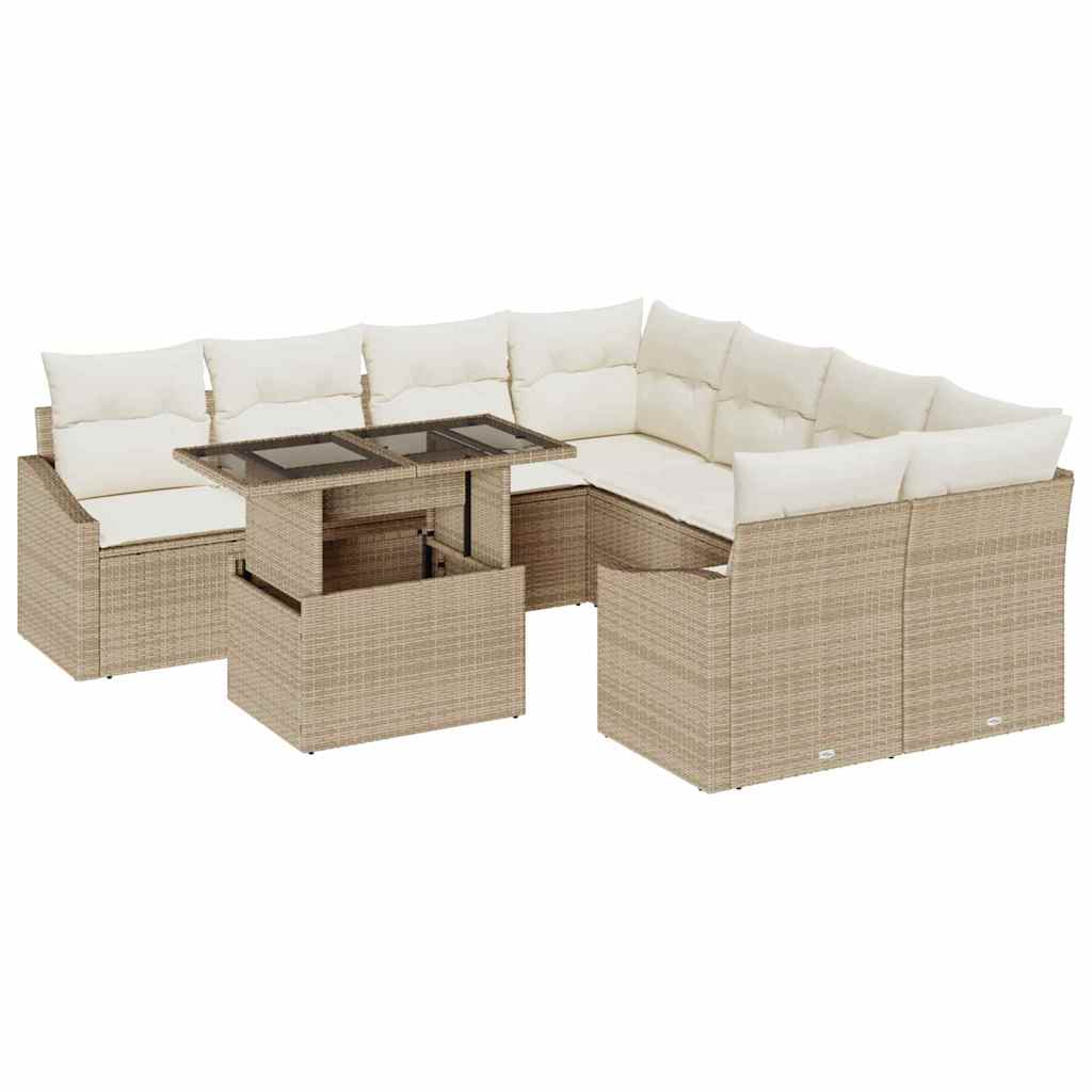 Havesofa Sæt med opbevaring 9 pcs Beige Poly rattan