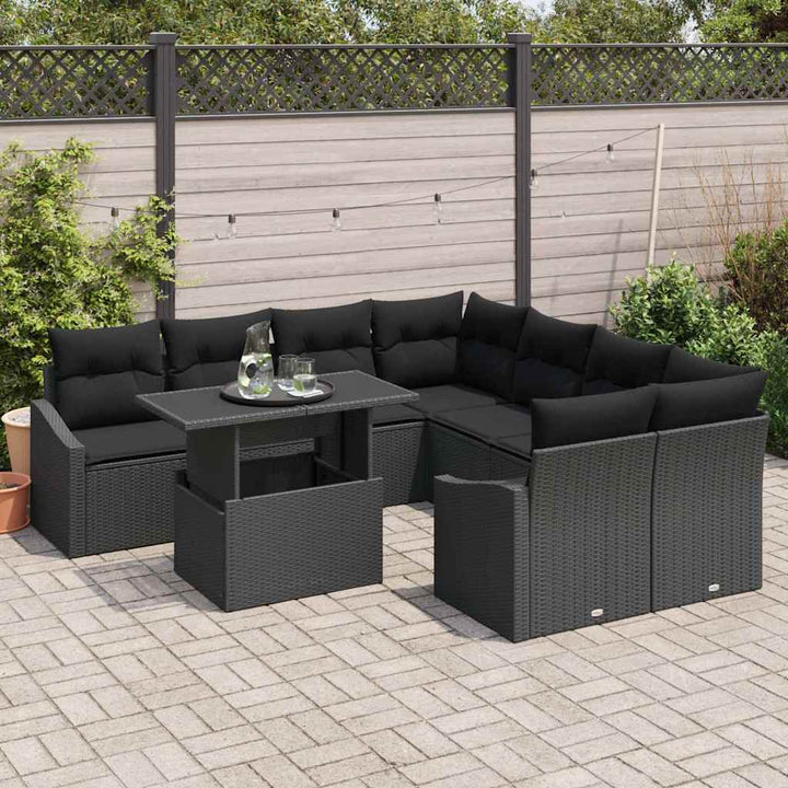 Havesofa Sæt med opbevaring 9 pcs Sort Poly rattan