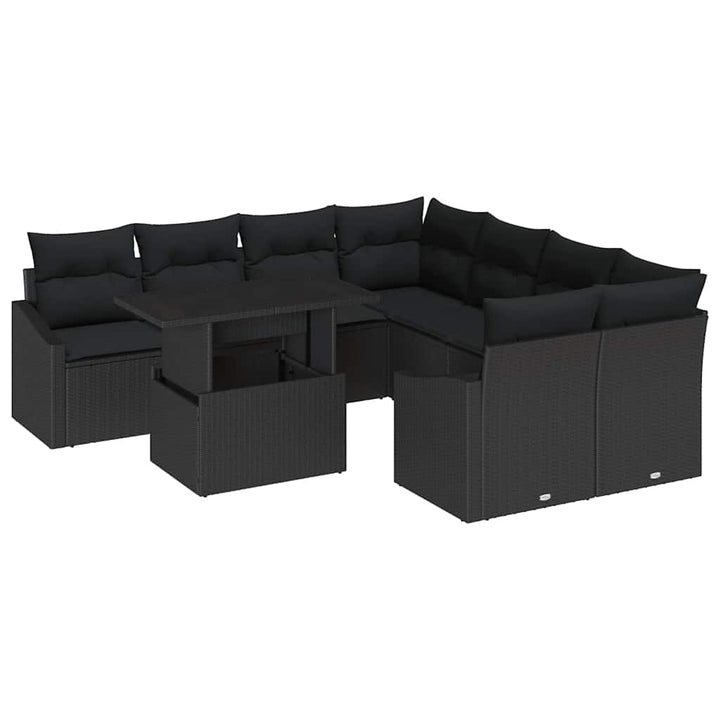 Havesofa Sæt med opbevaring 9 pcs Sort Poly rattan
