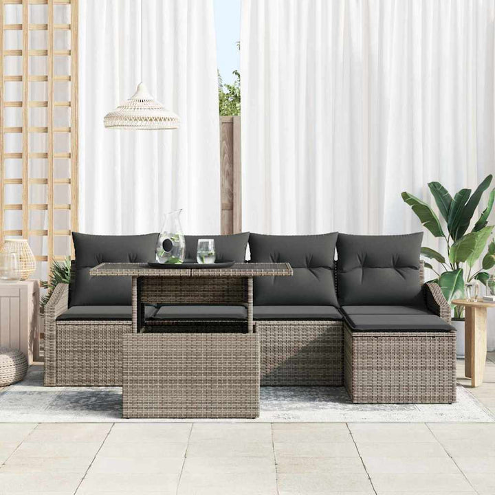 Havesofa Sæt med pude med opbevaring 6 pcs Grå polyrattan