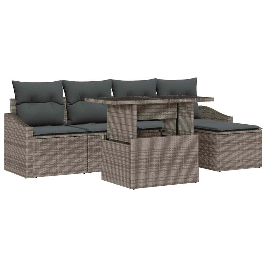 Havesofa Sæt med pude med opbevaring 6 pcs Grå polyrattan