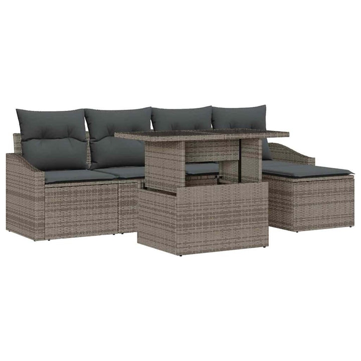 Havesofa Sæt med pude med opbevaring 6 pcs Grå polyrattan