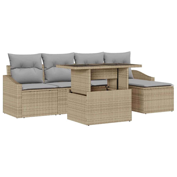 Havesofa Sæt med pude 6 pcs Beige og lys grå polyrattan