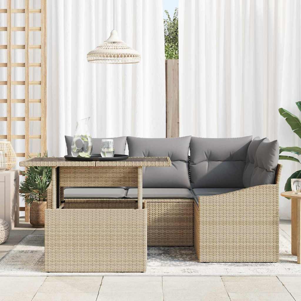 Havesofa Sæt med pude med opbevaring 5 pcs Beige og lys grå