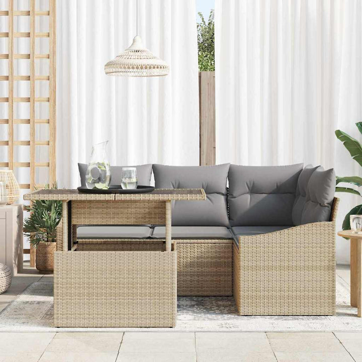 Havesofa Sæt med pude med opbevaring 5 pcs Beige og lys grå