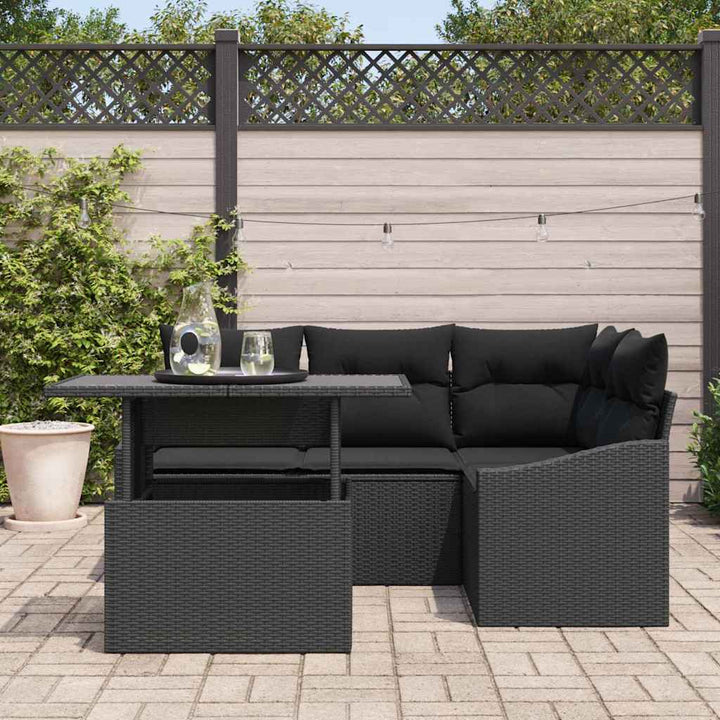 Havesofa Sæt 5 stk. Sort polyrattan, Pulverlakeret stål