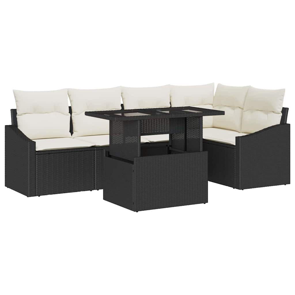 Havesofa Sæt med pude med opbevaring 6 pcs Sort og Cream