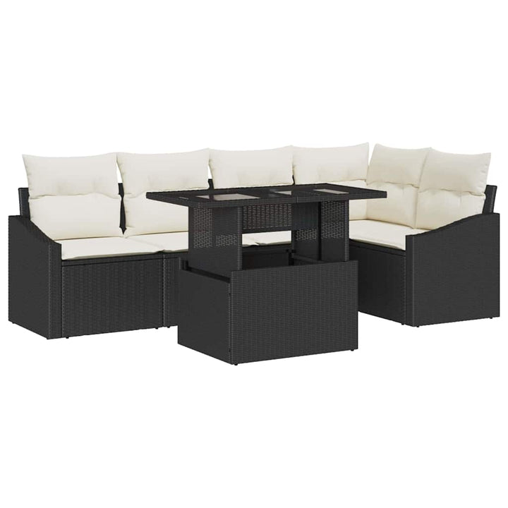 Havesofa Sæt med pude med opbevaring 6 pcs Sort og Cream