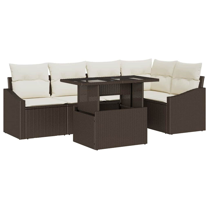 Havesofa Sæt med pude med opbevaring 6 pcs Brun og Creme