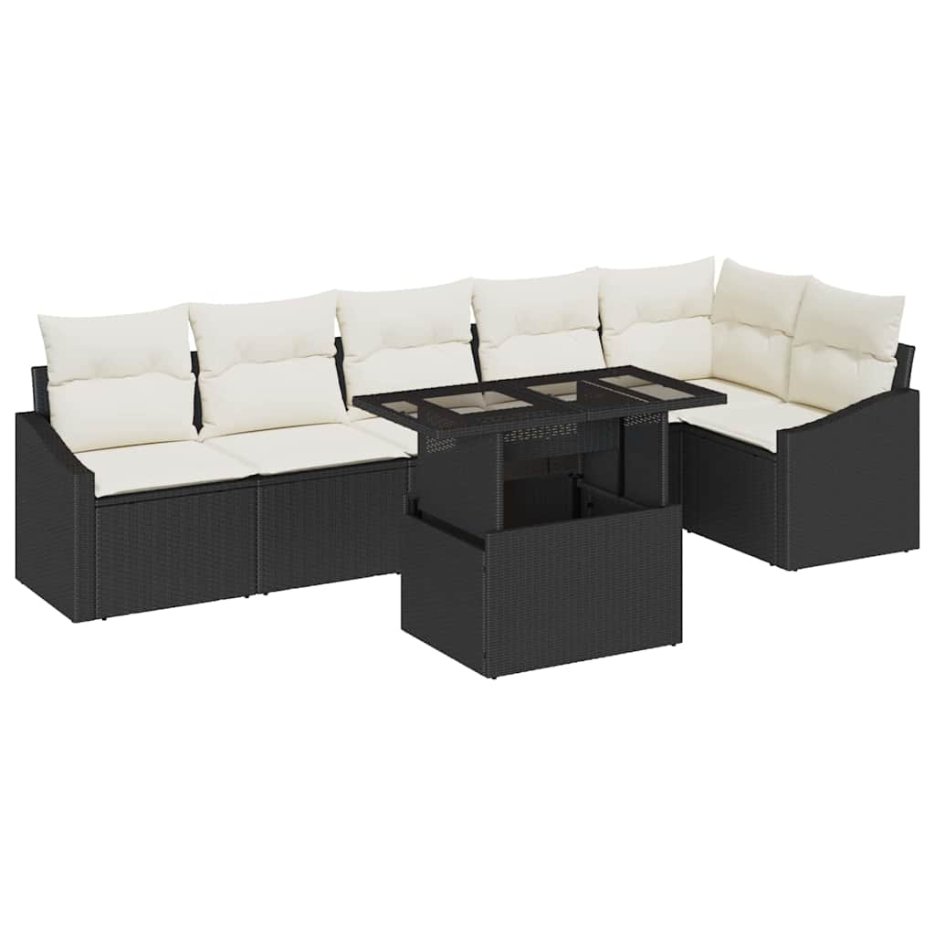 Havesofa Sæt med pude med opbevaring 7 pcs Sort og Cream