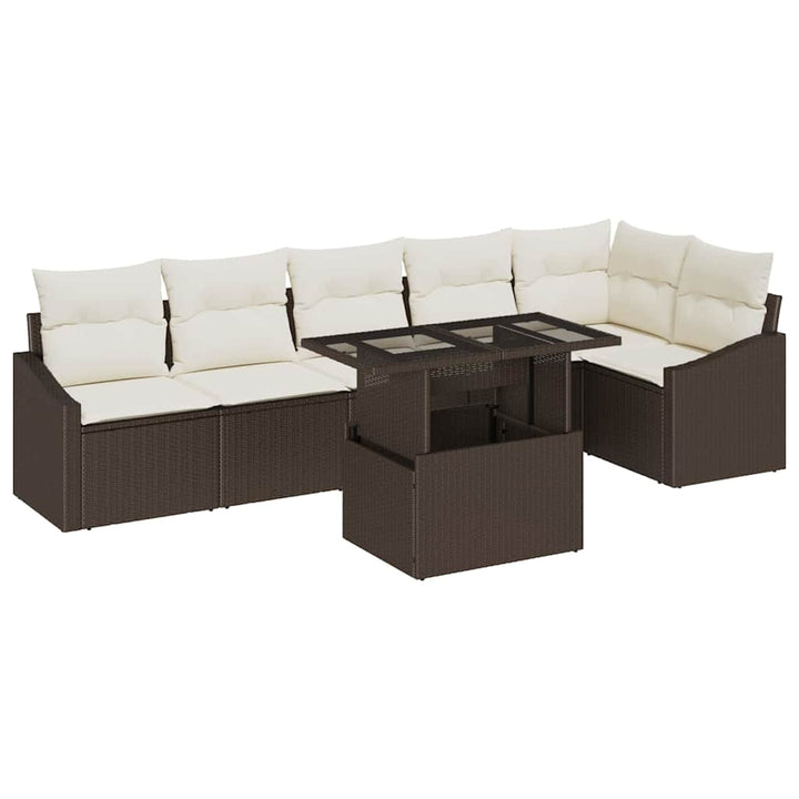 Havesofa Sæt med pude med opbevaring 7 pcs Brun og Creme