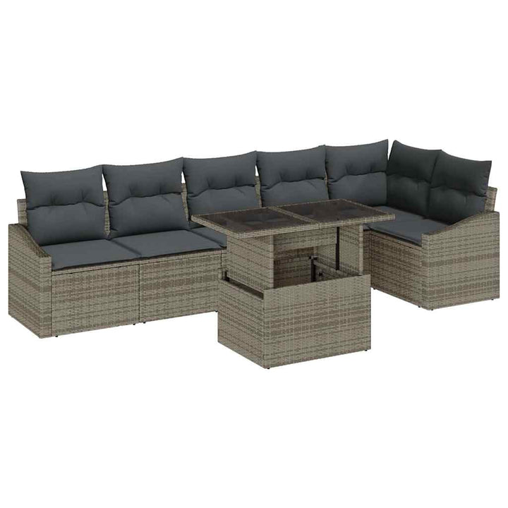 Havesofa Sæt med pude 7 pcs Grå polyrattan & Pulverlakeret stål