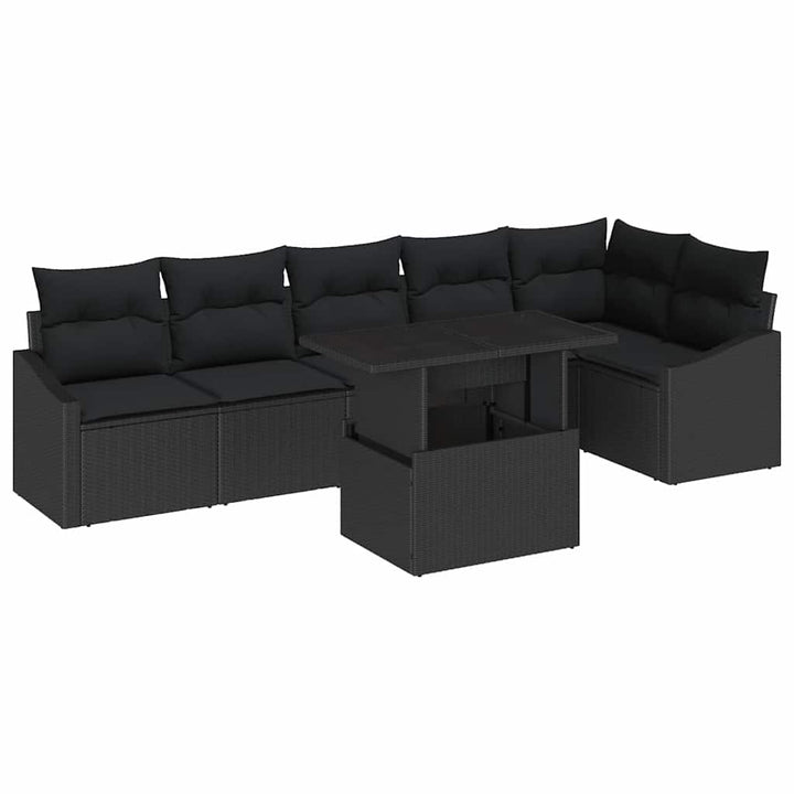 Havesofa Sæt 7 pcs Sort polyrattan & Pulverlakeret stål