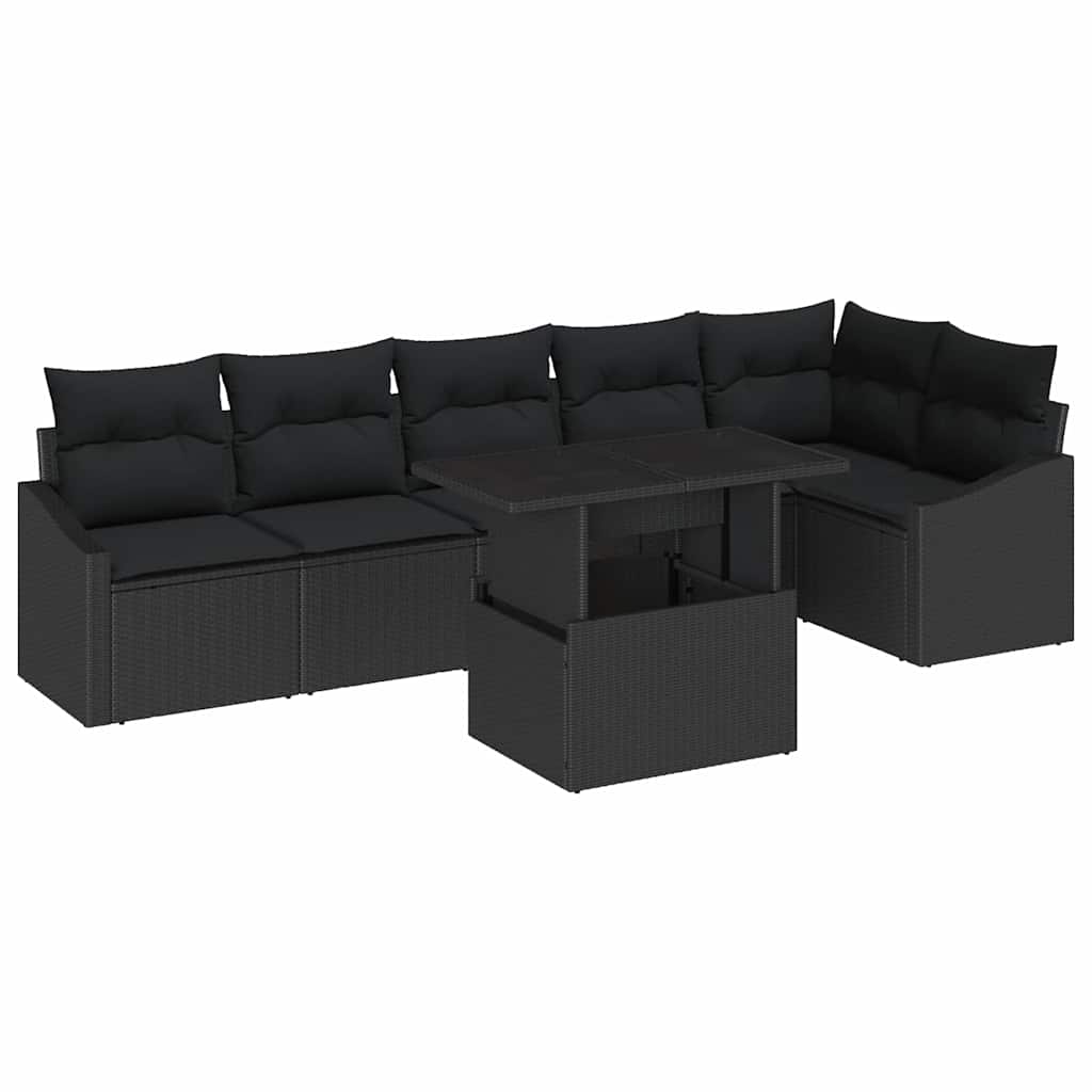 Havesofa Sæt 7 pcs Sort polyrattan & Pulverlakeret stål