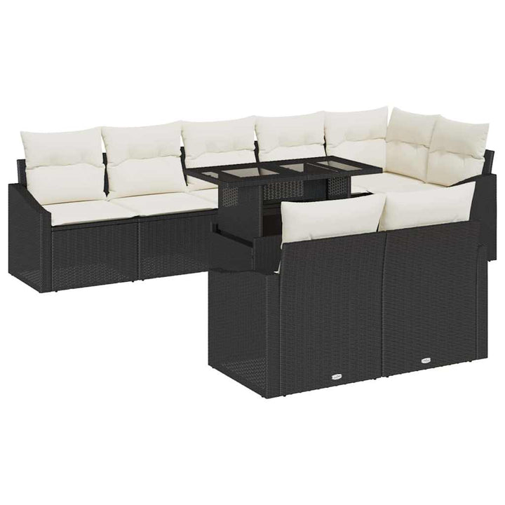 Havesofa Sæt med pude med opbevaring 9 pcs Sort og Cream