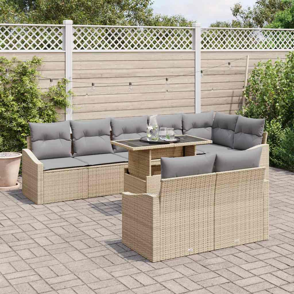 Havesofa Sæt med pude med opbevaring 9 pcs Beige og lys grå
