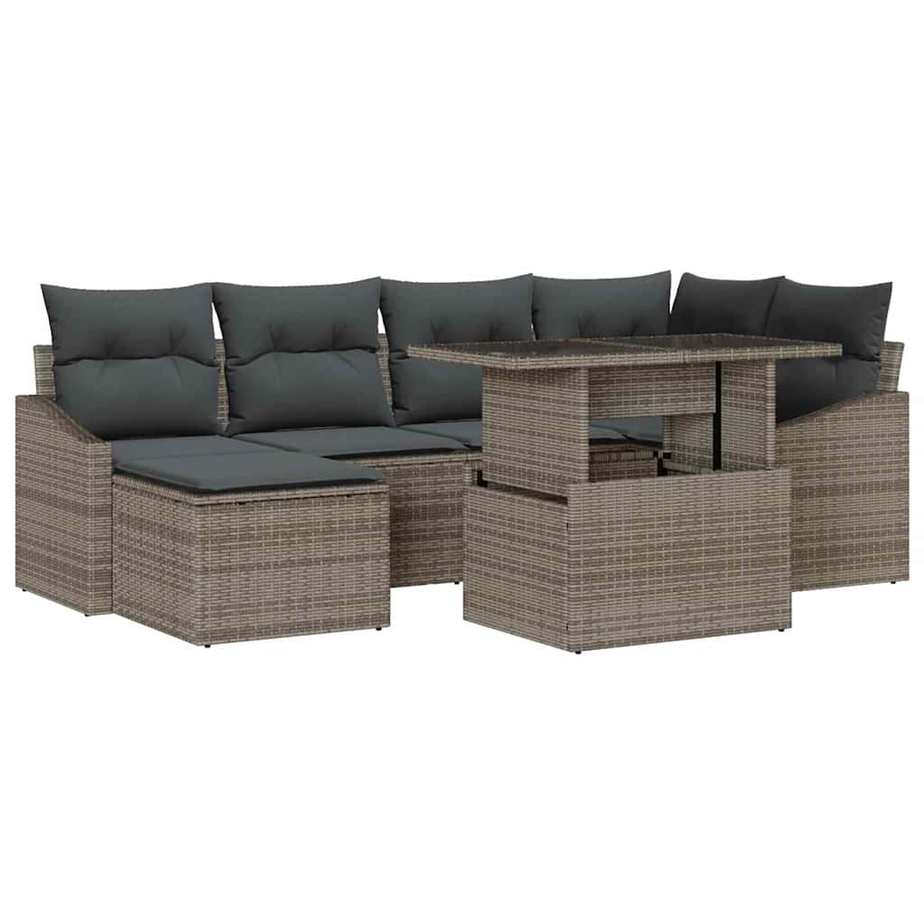 Havesofa Sæt 7 pcs Grå Poly Rattan og pulverlakeret stål
