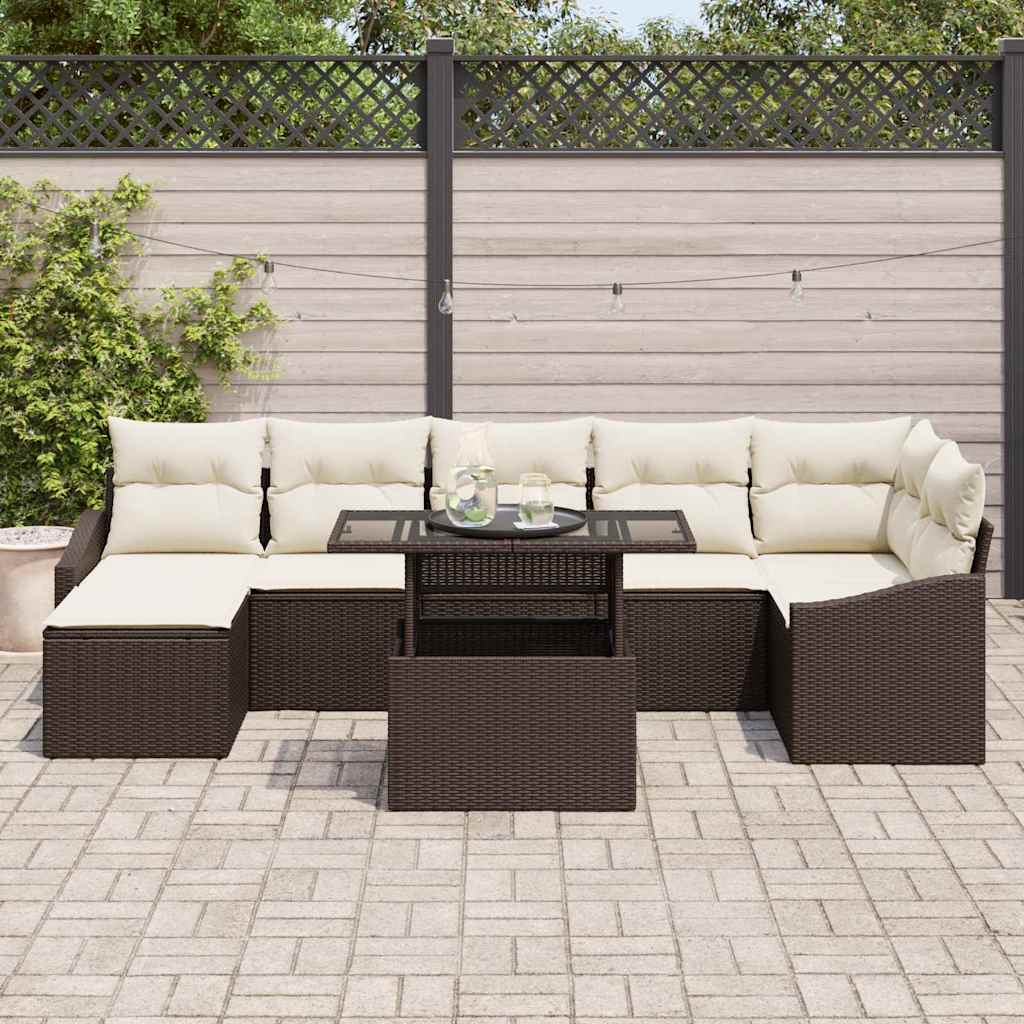 Havesofa Sæt med pude med opbevaring 8 pcs Brun og Creme
