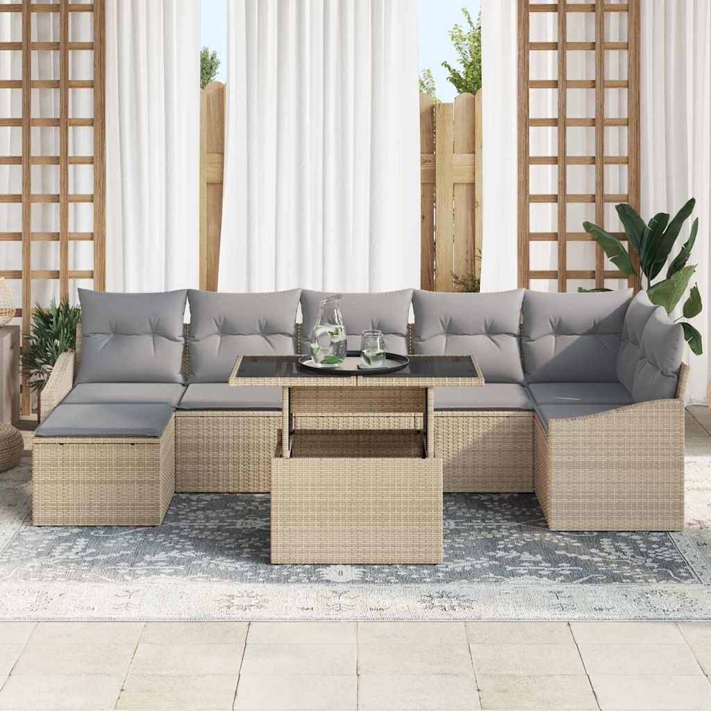 Havesofa Sæt med pude med opbevaring 8 pcs Beige og lys grå