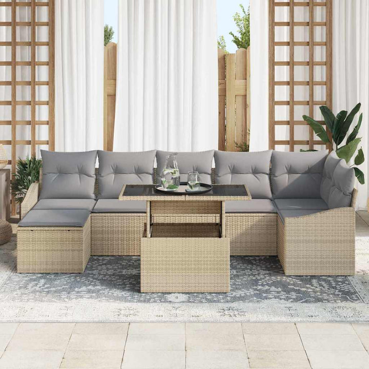 Havesofa Sæt med pude med opbevaring 8 pcs Beige og lys grå