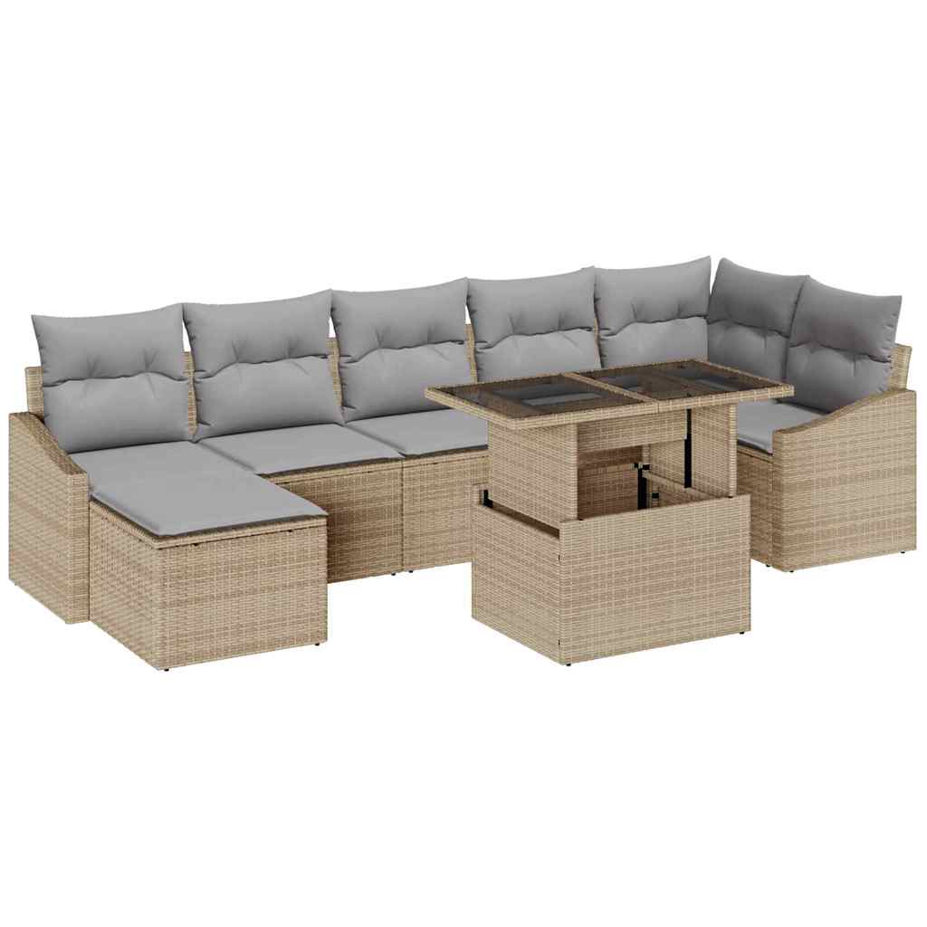 Havesofa Sæt med pude med opbevaring 8 pcs Beige og lys grå