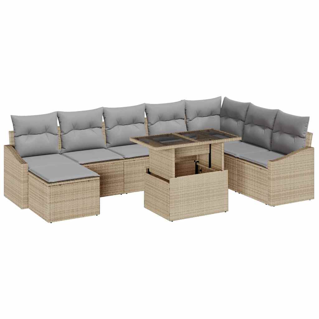 Havesofa Sæt med pude med opbevaring 9 pcs Beige og lys grå