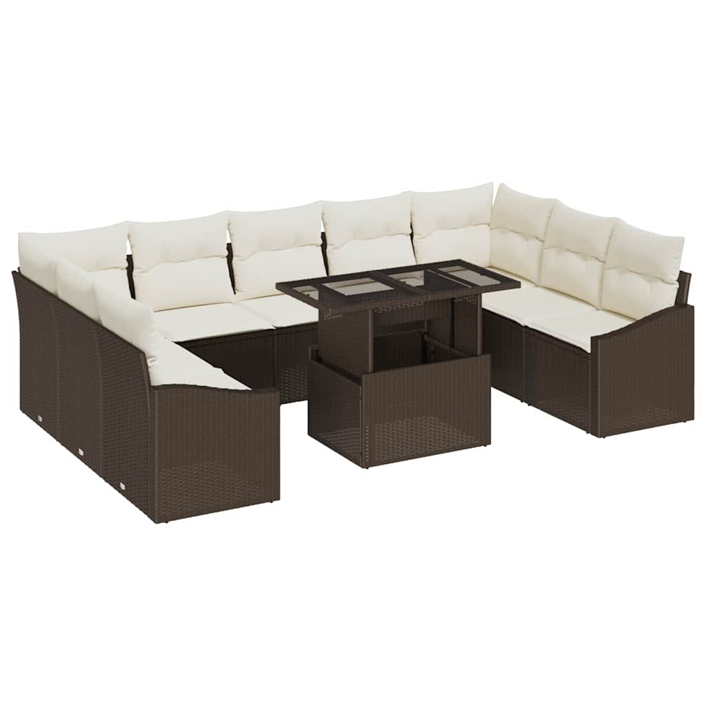 Havesofa Sæt med pude med opbevaring 10 pcs Brun og Creme