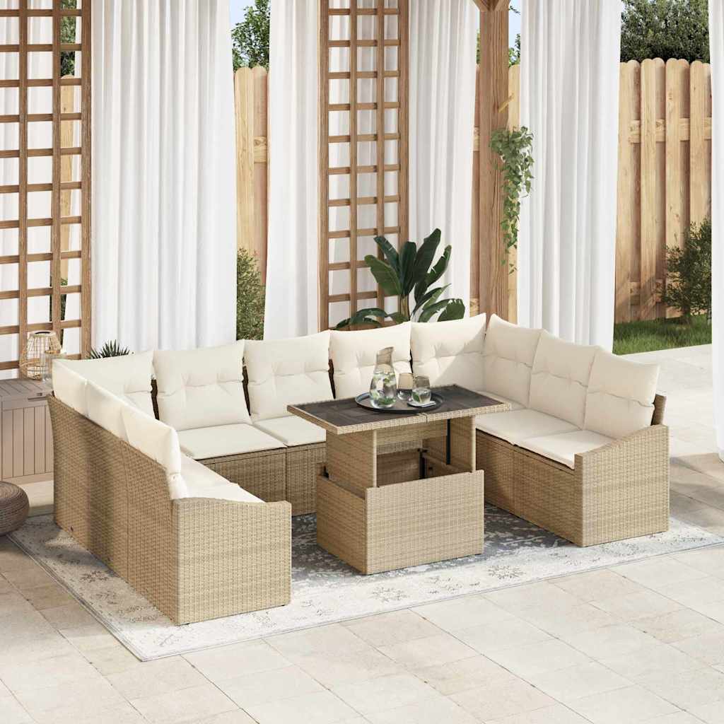 Havesofa Sæt med pude med opbevaring 10 pcs Beige og creme
