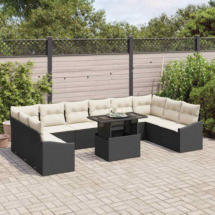 Havesofa Sæt med pude med opbevaring 11 pcs Sort og Cream