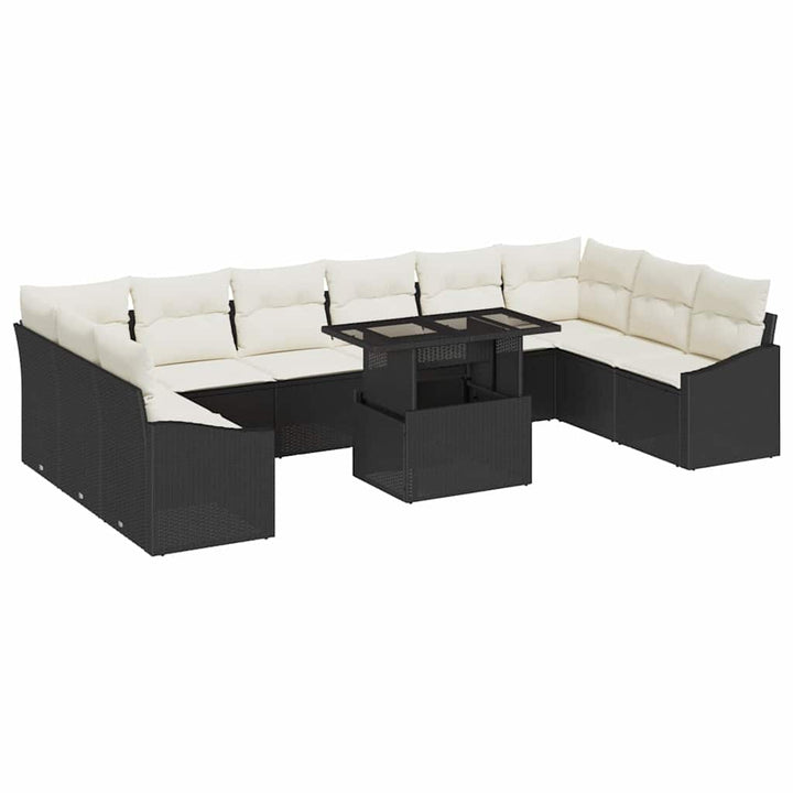 Havesofa Sæt med pude med opbevaring 11 pcs Sort og Cream