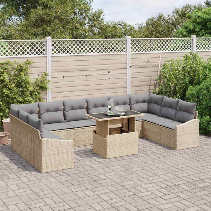 Havesofa Sæt med pude med opbevaring 11 pcs Beige og lys grå