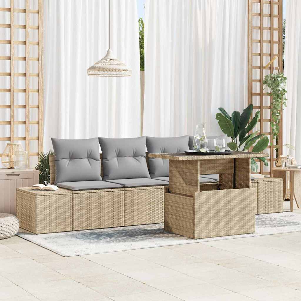 Havesofa Sæt med pude med opbevaring 5 pcs Beige og lys grå