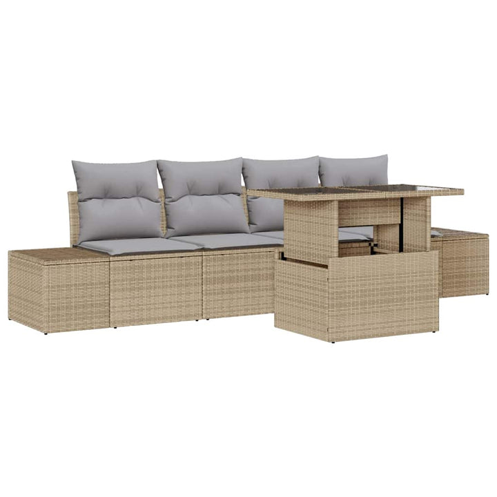 Havesofa Sæt med pude med opbevaring 5 pcs Beige og lys grå
