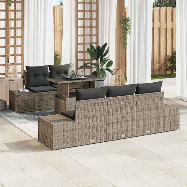 Havesofa Sæt med pude 6 pcs Grå polyrattan & Pulverlakeret stål