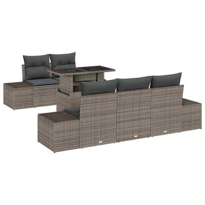 Havesofa Sæt med pude 6 pcs Grå polyrattan & Pulverlakeret stål