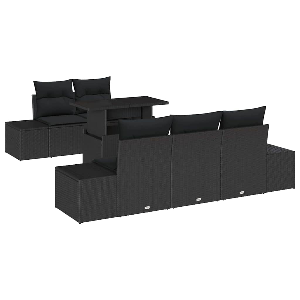 Havesofa Sæt 6 pcs Sort polyrattan & Pulverlakeret stål